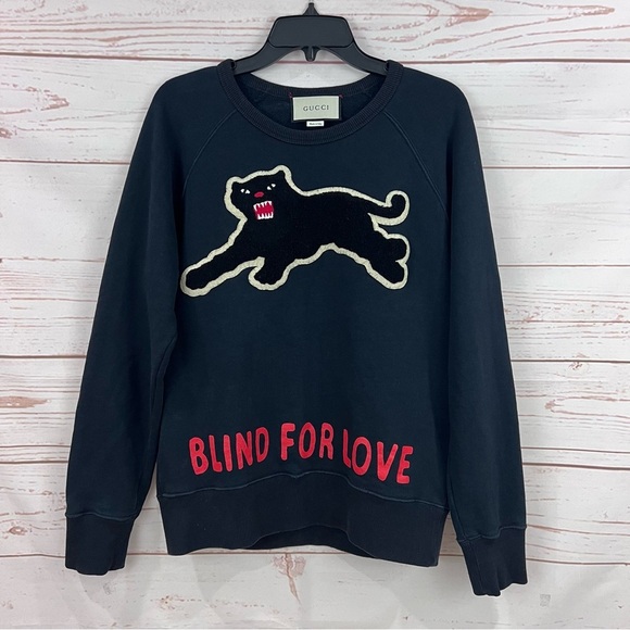 Gucci Black Panther Blind For Love Pullover Jersey Sweatshirt Unisex - Picture 1 of 15